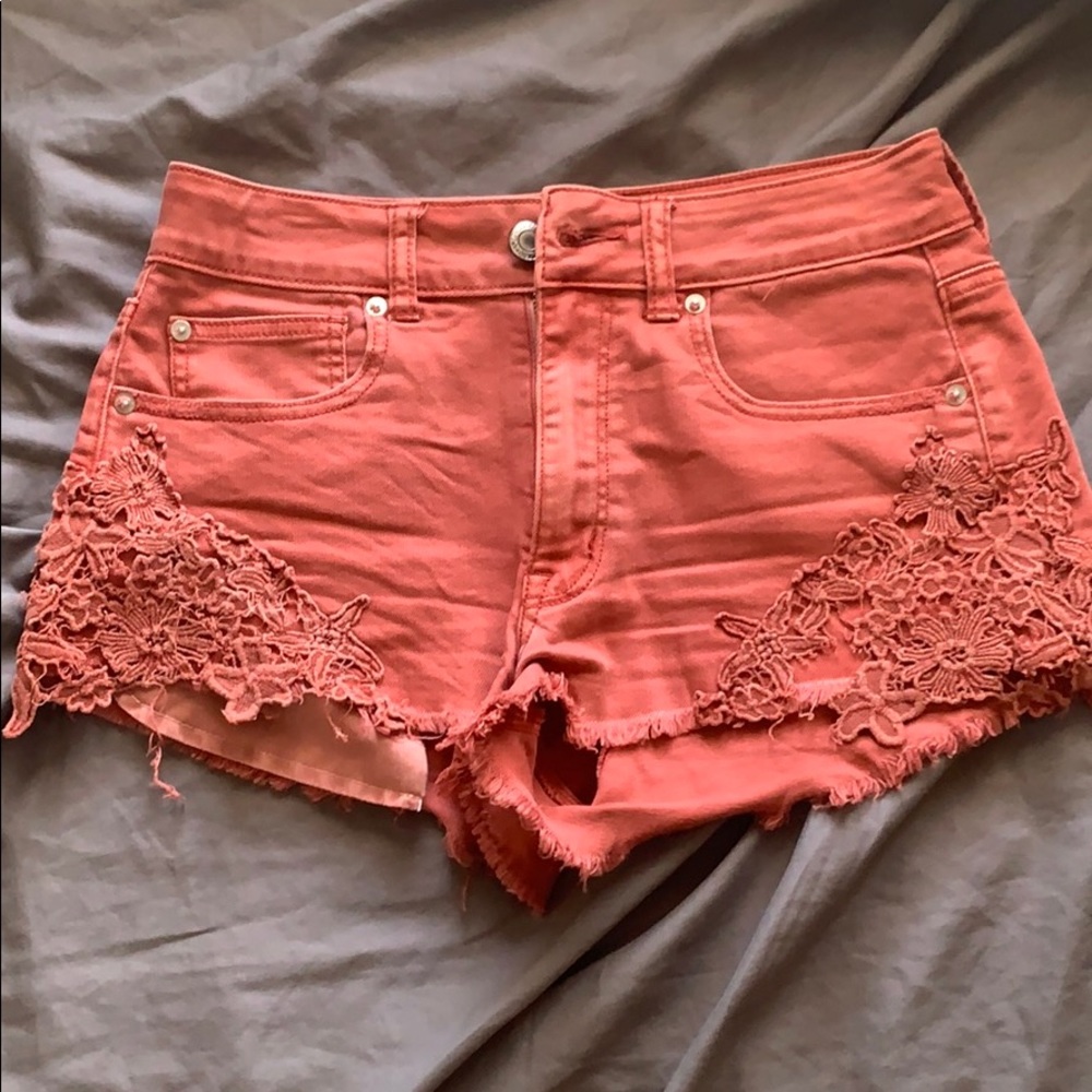 Red orange American eagle denim shorts